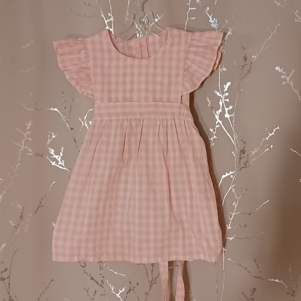vintage little girls 2t dress white and pink checkers